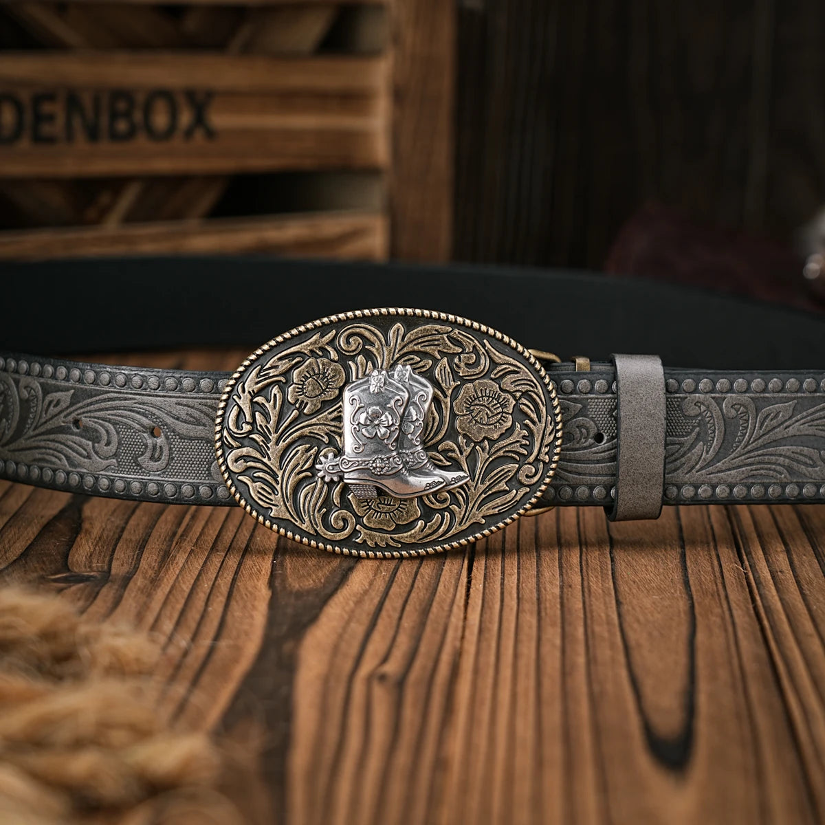 Cinturón Vaquero Vintage de Cuero con Hebilla Grabada | Estilo Cowboy Western