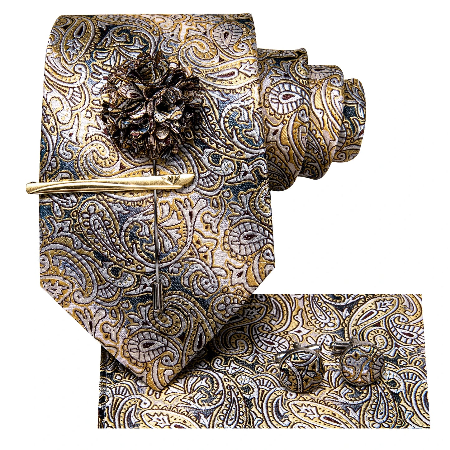 Set de Corbata "Oro del Imperio" Paisley para Caballero – 6 Piezas