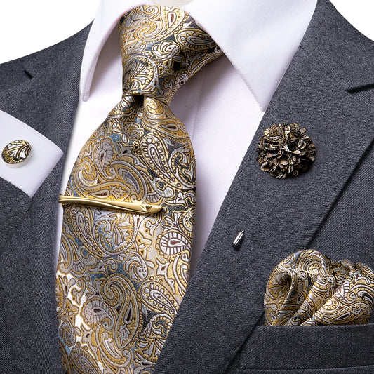 Set de Corbata "Oro del Imperio" Paisley para Caballero – 6 Piezas