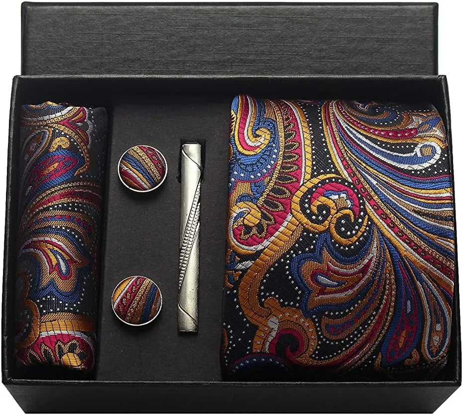 Set de Corbata Nobleza Real Paisley de Seda para Caballero – 5 Piezas