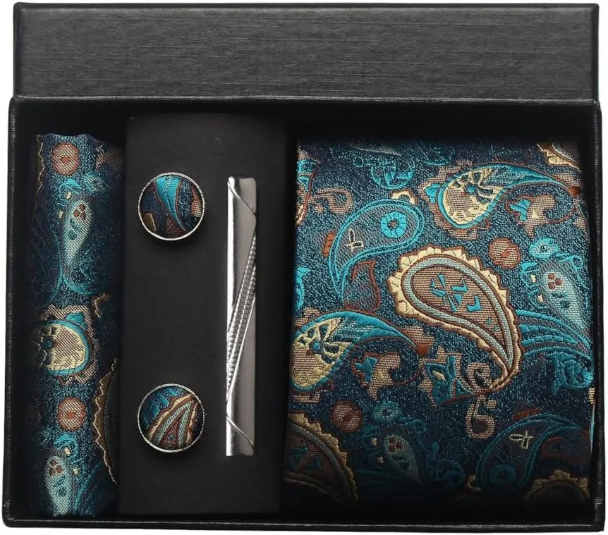 Set de Corbata Nobleza Real Paisley de Seda para Caballero – 5 Piezas