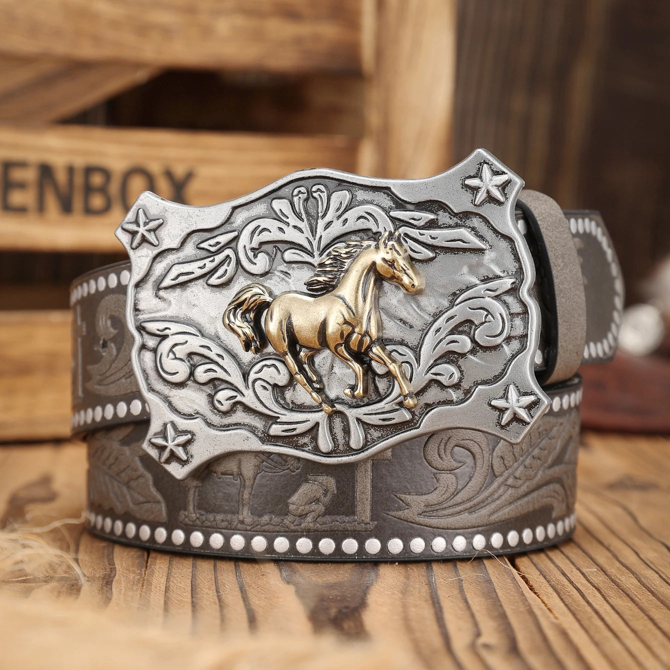 Cinturón Vaquero Marrón con Remaches y Hebilla Western | Estilo Retro Cowboy