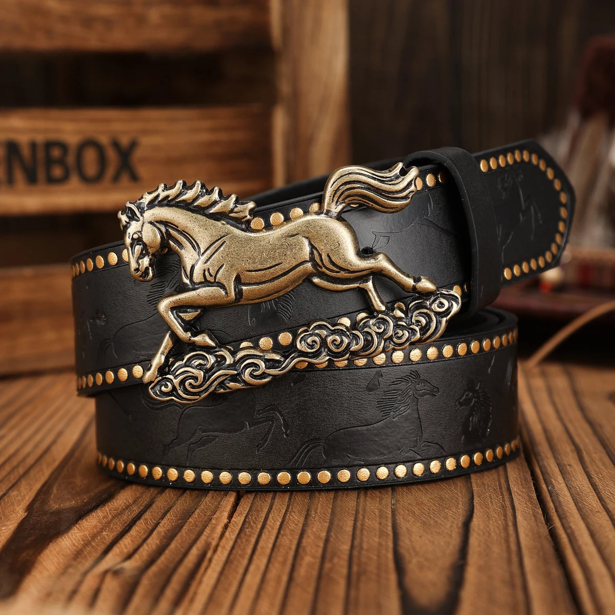 Cinturón Western Hebilla Caballo Retro de PU