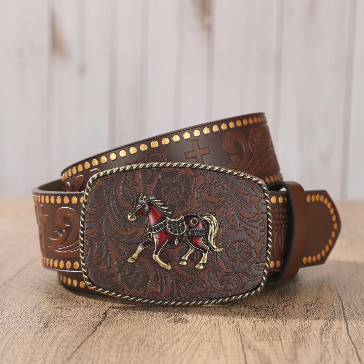 Cinturón Western Retro Unisex con Hebilla Grabada