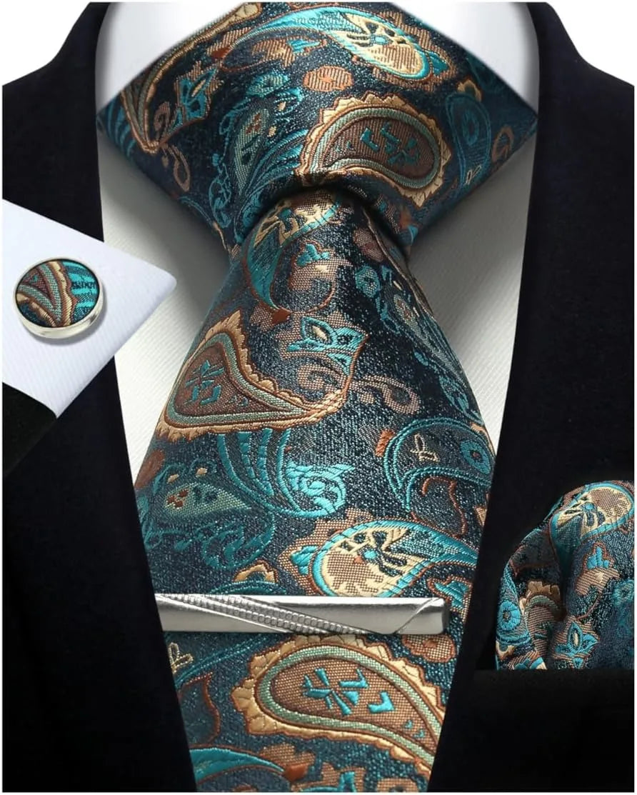 Set de Corbata Nobleza Real Paisley de Seda para Caballero – 5 Piezas