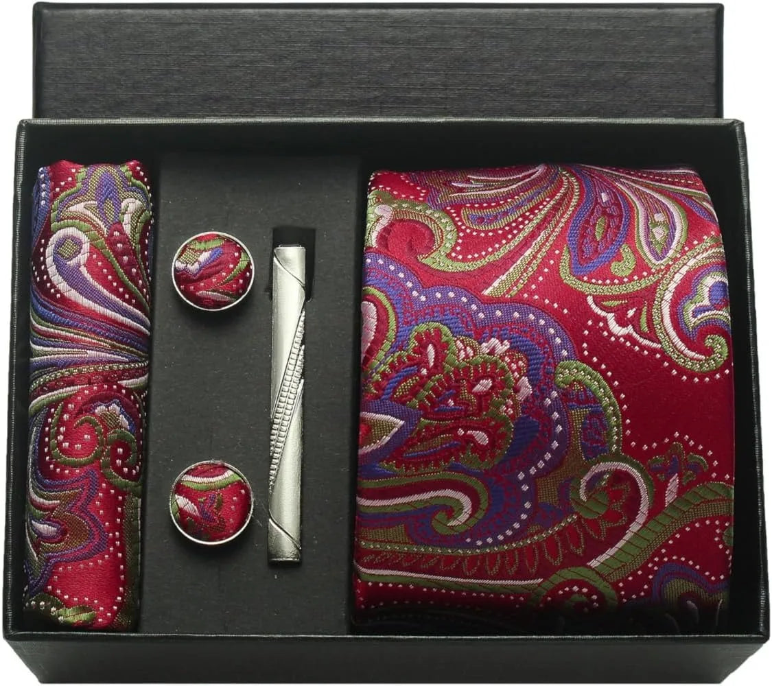 Set de Corbata Nobleza Real Paisley de Seda para Caballero – 5 Piezas