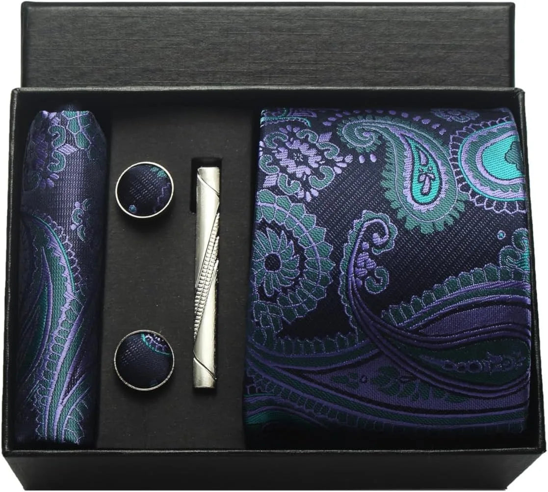 Set de Corbata Nobleza Real Paisley de Seda para Caballero – 5 Piezas