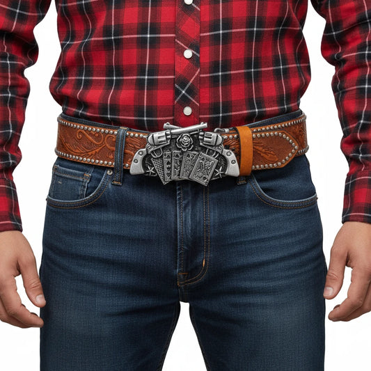 Cinturón Vaquero Retro de Cuero | Estilo Cowboy Western con Hebilla Metálica