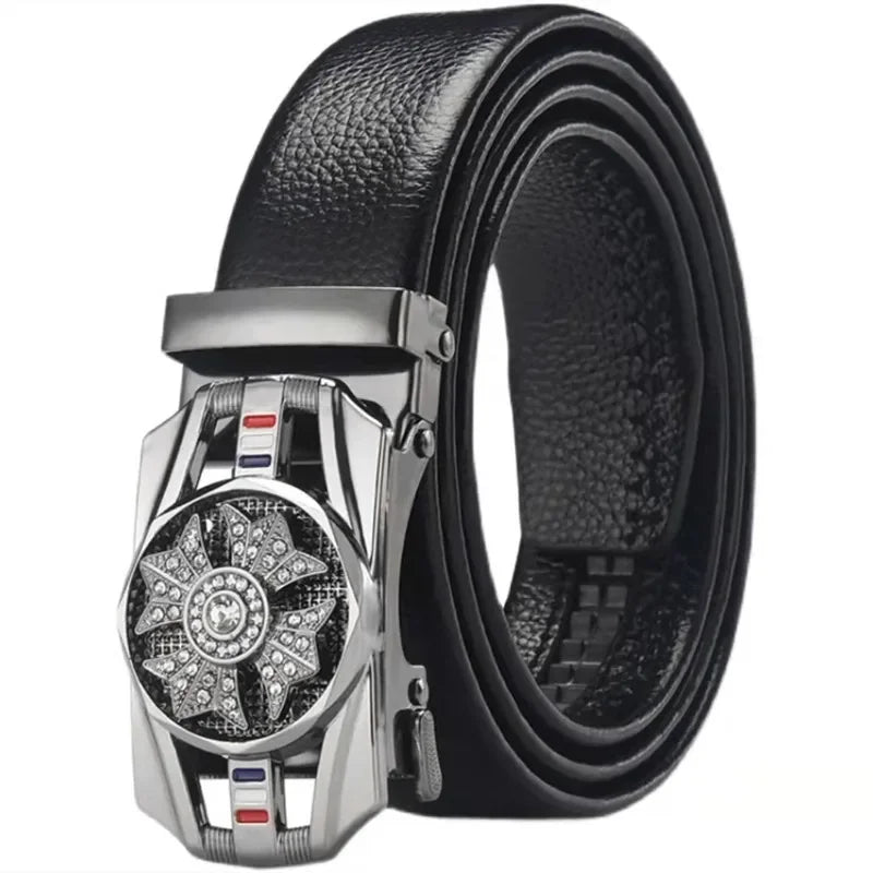 Cinturón Caballero Imperial – Hebilla Automática con Detalles Brillantes