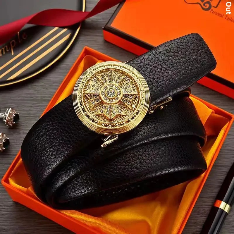 Cinturón Caballero Imperial – Hebilla Automática con Detalles Brillantes
