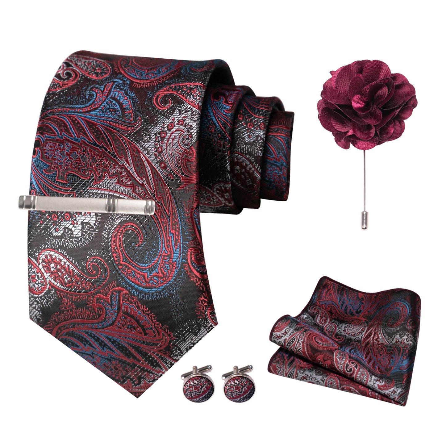 Set de Corbata Imperio Paisley para Caballero – 5 Piezas