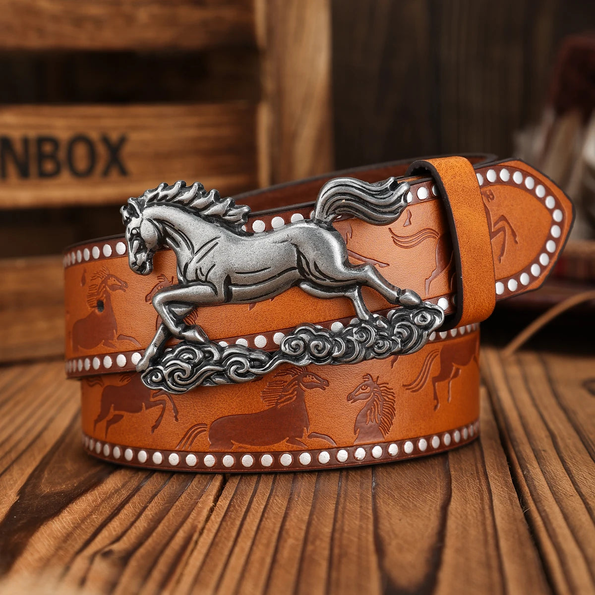 Cinturón Western Hebilla Caballo Retro de PU