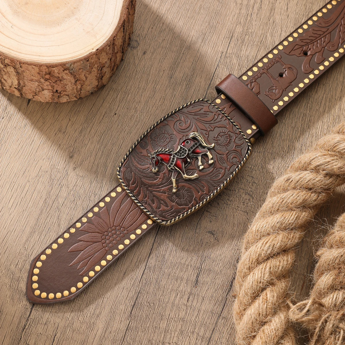 Cinturón Western Retro Unisex con Hebilla Grabada