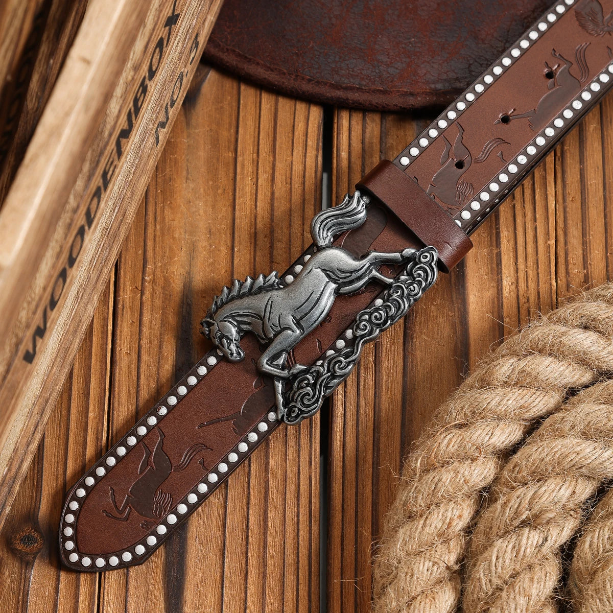 Cinturón Western Hebilla Caballo Retro de PU