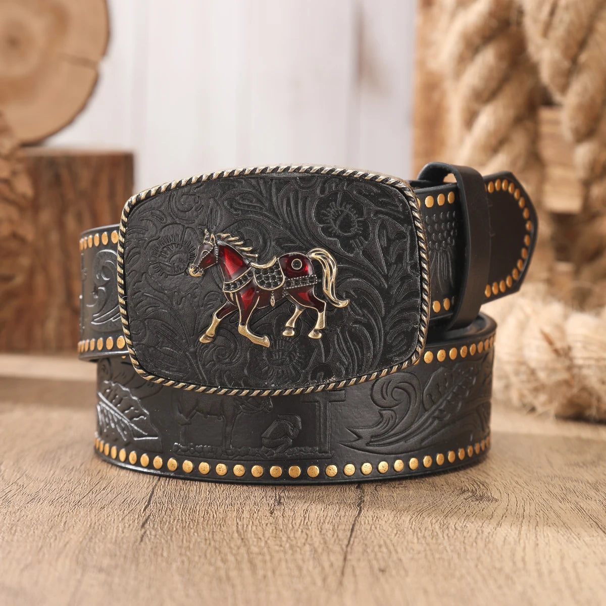 Cinturón Western Retro Unisex con Hebilla Grabada