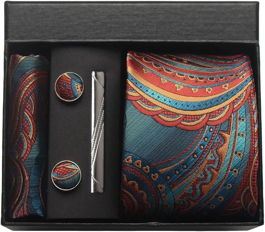 Set de Corbata Nobleza Real Paisley de Seda para Caballero – 5 Piezas