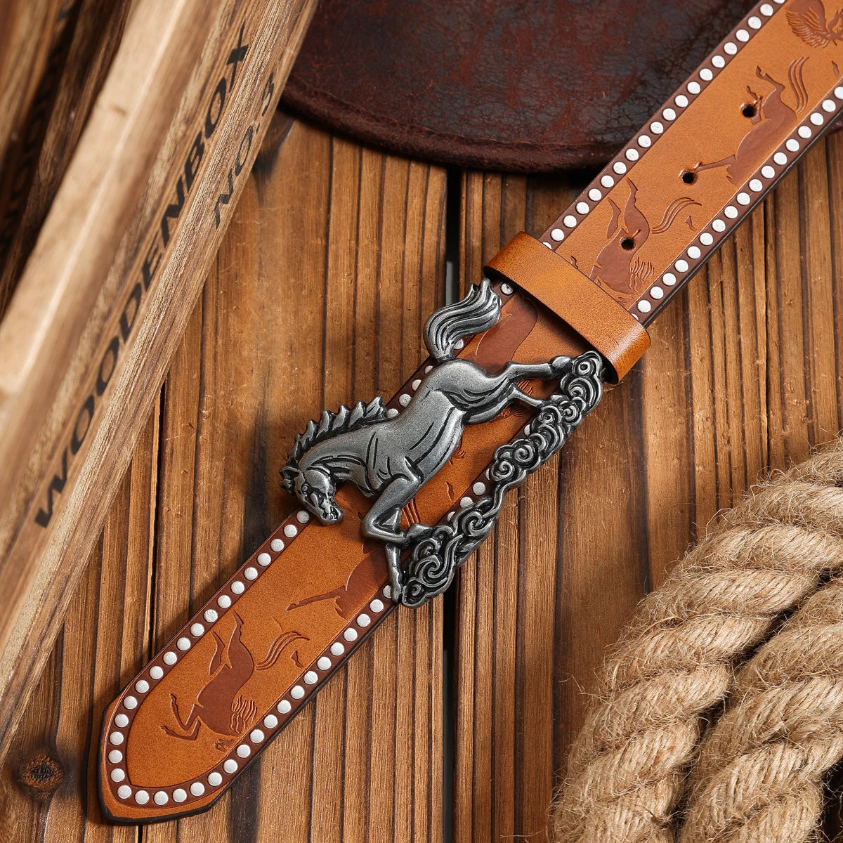 Cinturón Western Hebilla Caballo Retro de PU