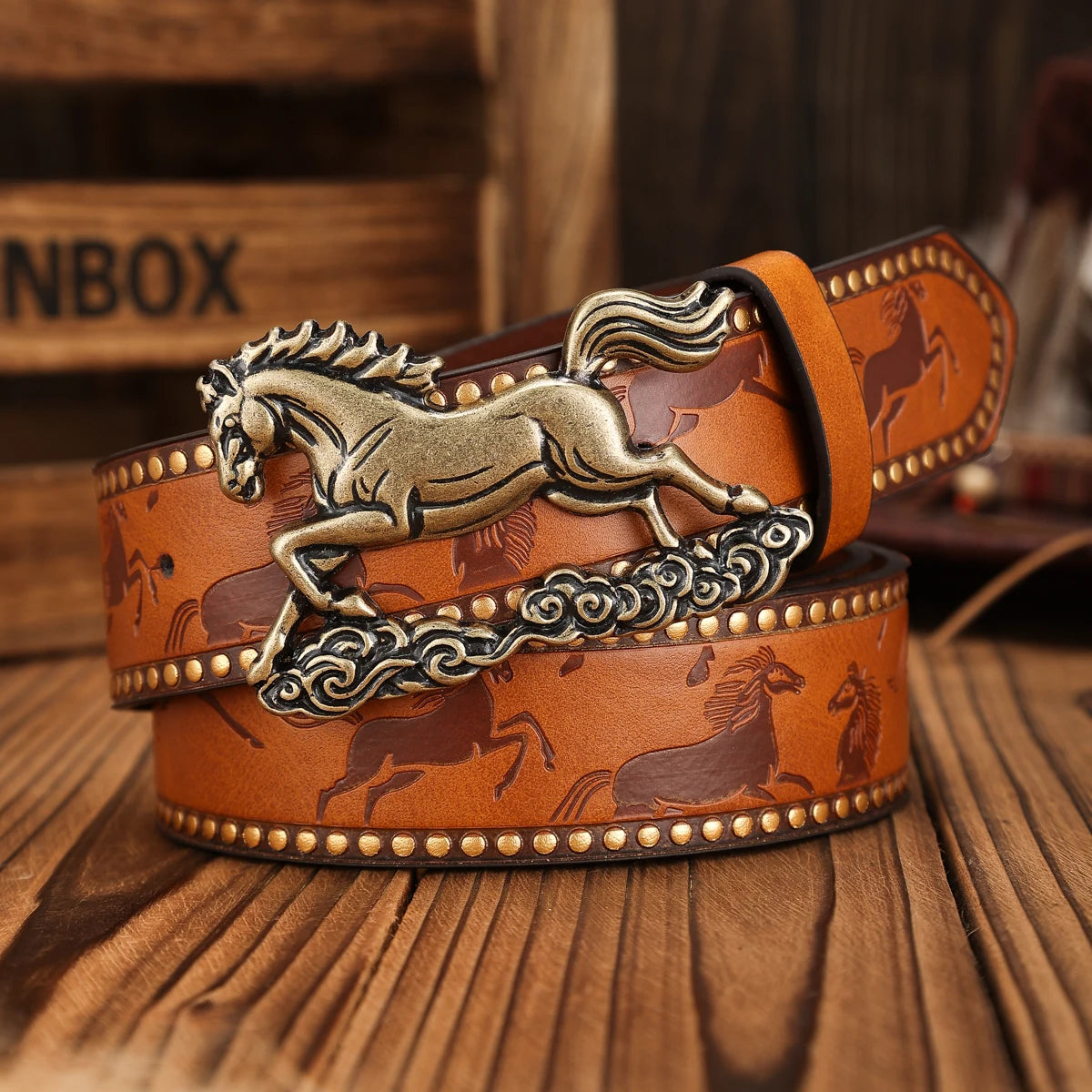 Cinturón Western Hebilla Caballo Retro de PU