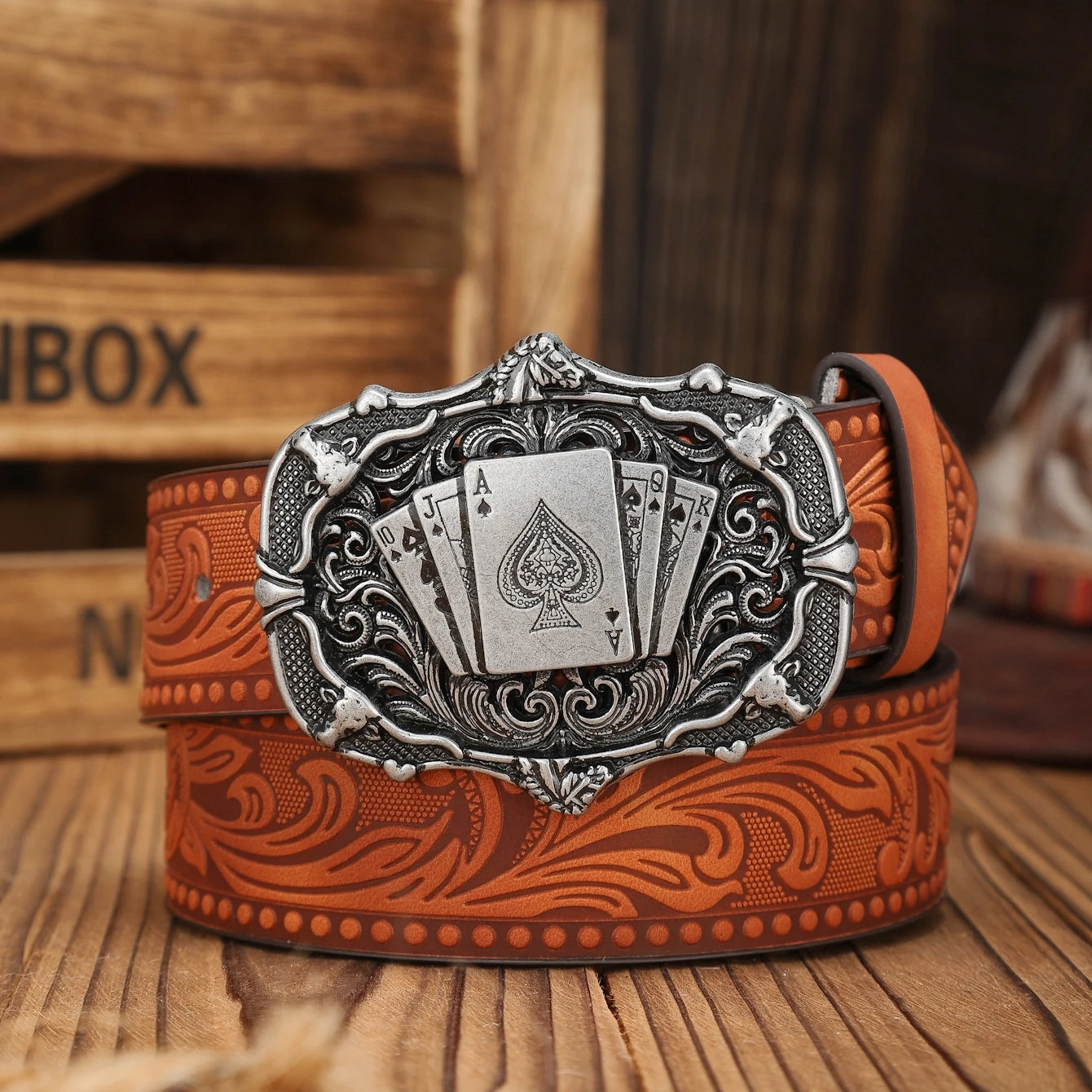 Cinturón Ranchero Vintage con Remaches | Hebilla Western de Estilo Clásico
