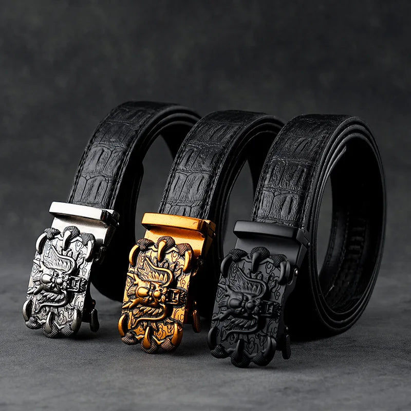 Cinturón Caballero Legendario – Hebilla Automática con Diseño Dragón
