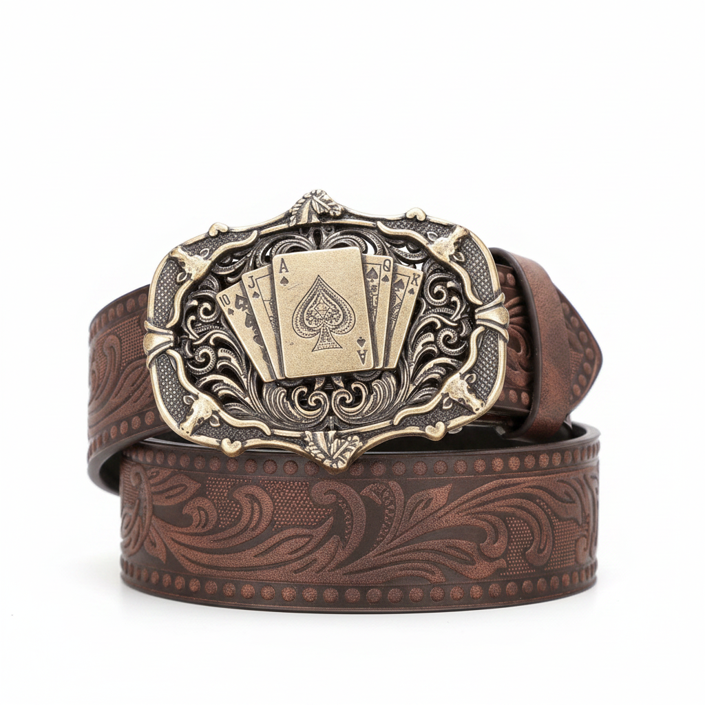 Cinturón Ranchero Vintage con Remaches | Hebilla Western de Estilo Clásico