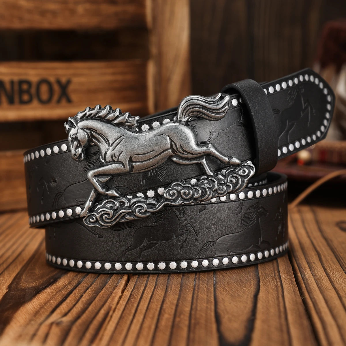 Cinturón Western Hebilla Caballo Retro de PU