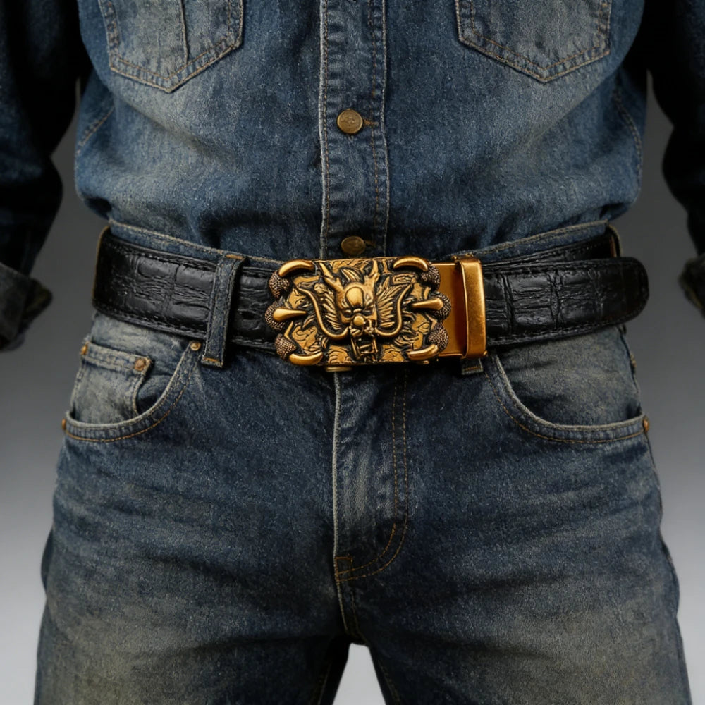 Cinturón Caballero Legendario – Hebilla Automática con Diseño Dragón