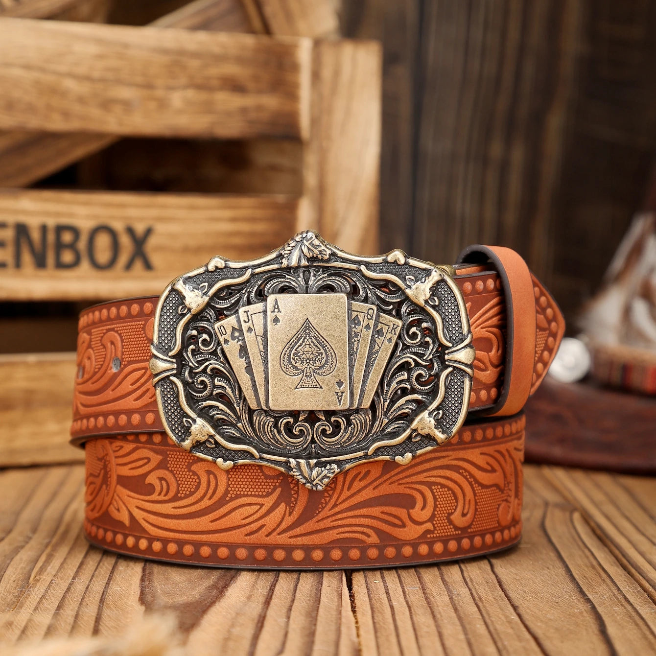 Cinturón Ranchero Vintage con Remaches | Hebilla Western de Estilo Clásico