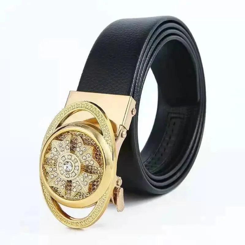 Cinturón Caballero Imperial – Hebilla Automática con Detalles Brillantes