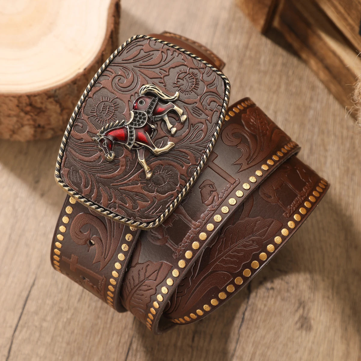 Cinturón Western Retro Unisex con Hebilla Grabada