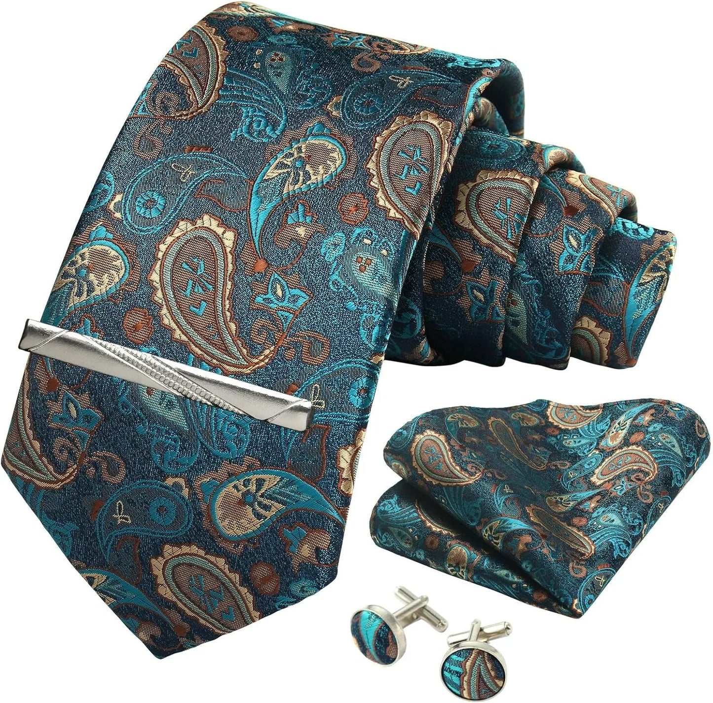 Set de Corbata Nobleza Real Paisley de Seda para Caballero – 5 Piezas